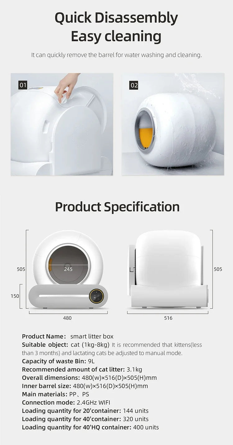 Smart Cat Litter Box Fully Automatic Large Capacity Cat Litter Box Semi-enclosed Smart Cat Toilet APP Remote Control