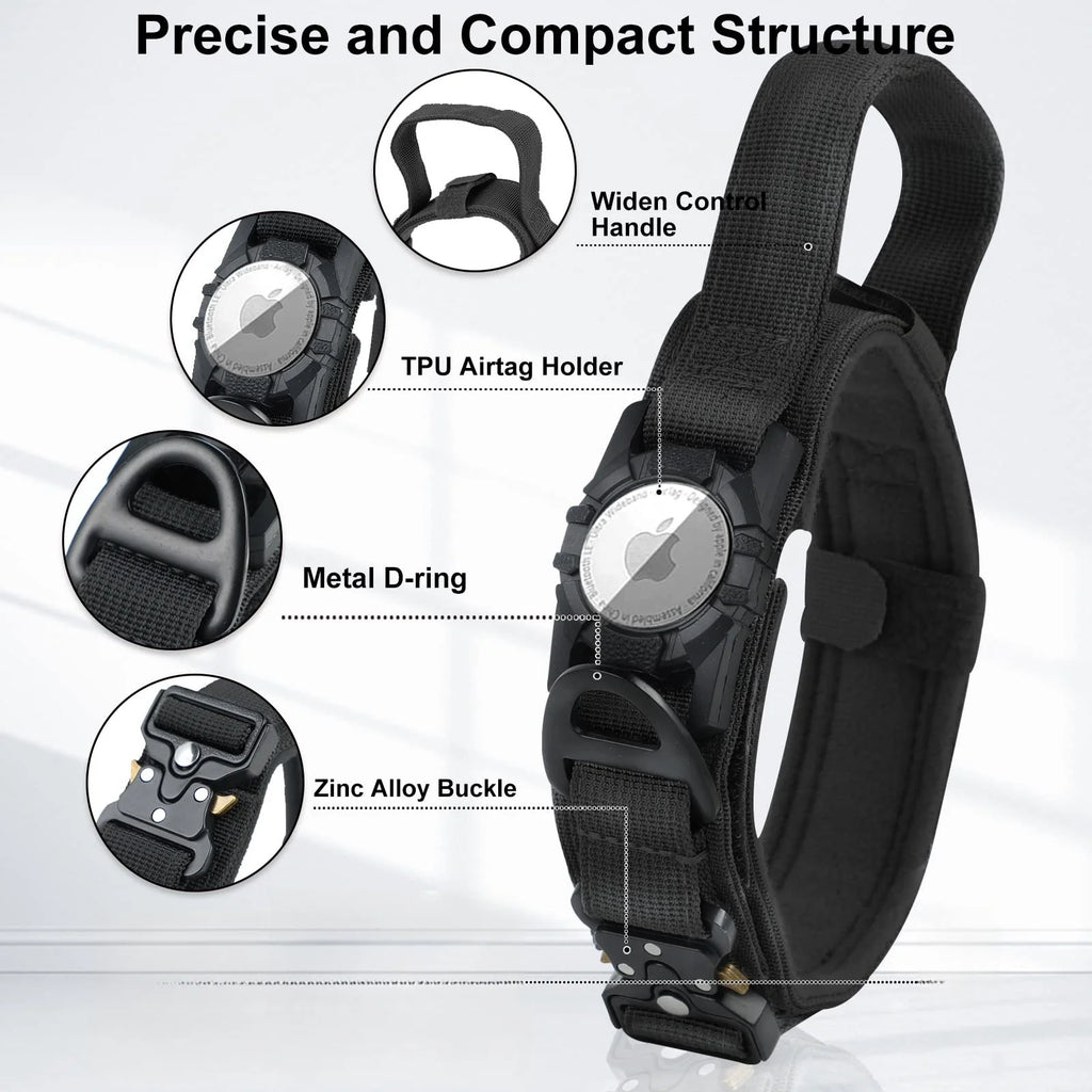 Durable collar with AirTag attachment.