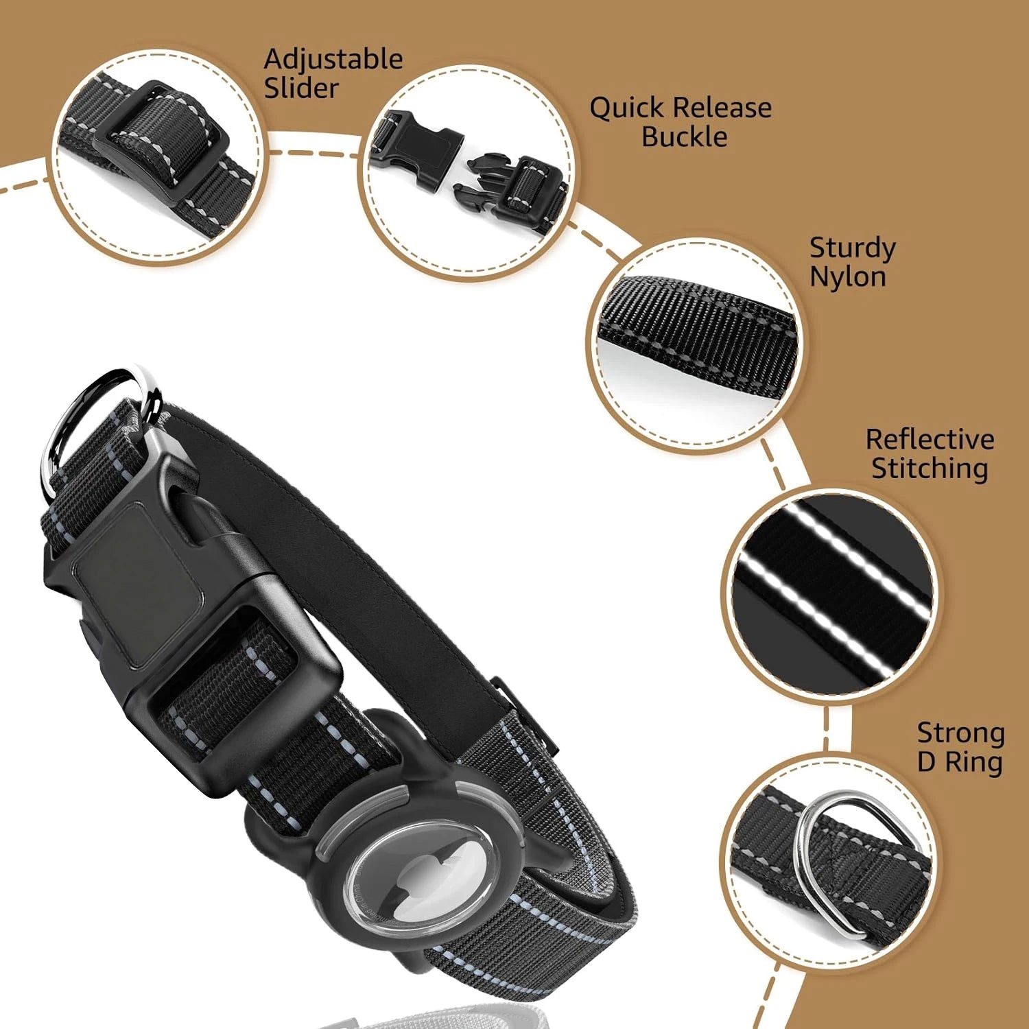 Waterproof AirTag Dog Collar & Reflective Dog Leash Set with Tracker Holder for Apple Tag,Adjustable Pet Collar for Large Dogs