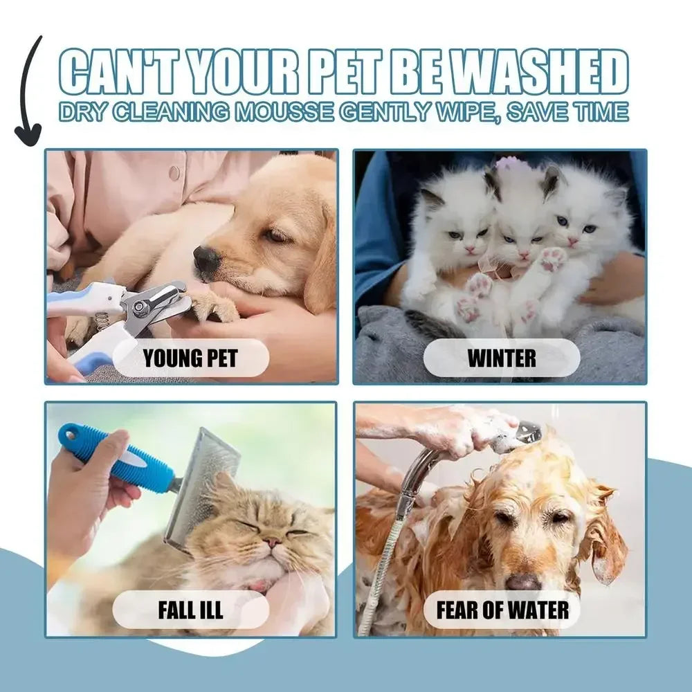 Waterless Cat Dog Shampoo No Rinse Dogs Cats Cleaning Mousse Pet Grooming Supplies for Safe Bathless Cleaning Odor Eliminator
