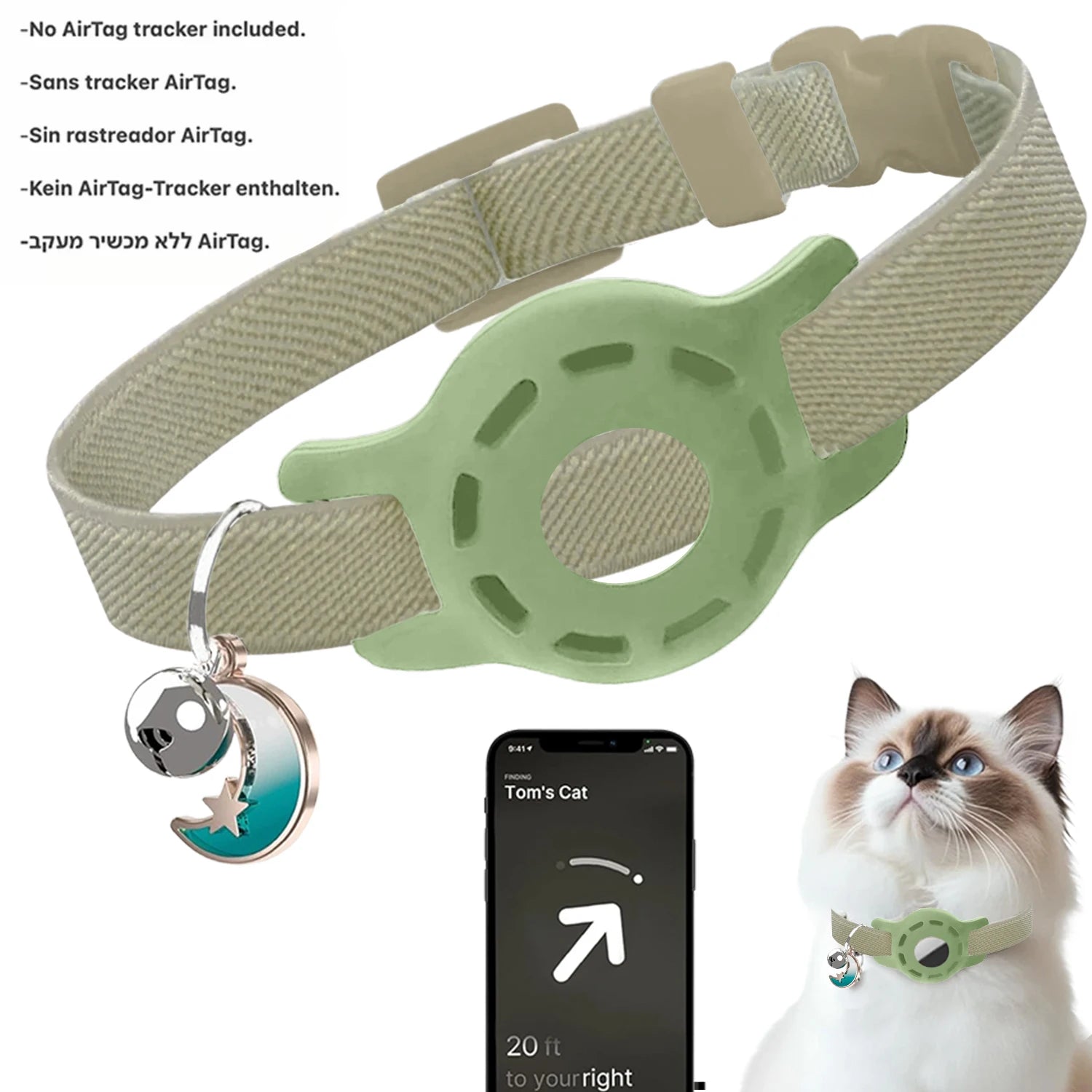 Fashion Airtag Pet Collar Adjustable Elastic Nylon Puppy Cat Collar with Bell Anti-lost GPS Tracker
