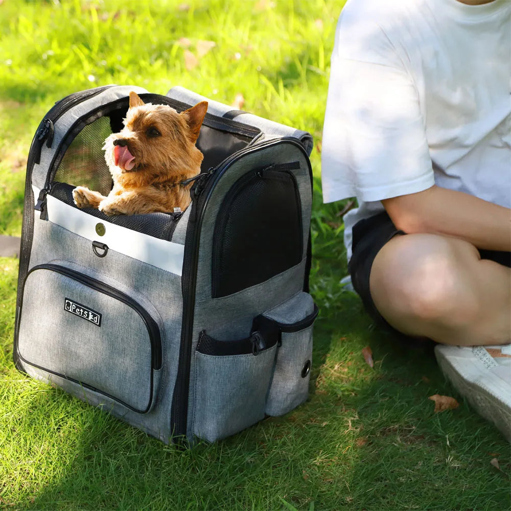 Dog Carrier Bag Pet Double Shoulder Backpack Sturdy Frame Breathable Foldable Dog Double Doors Bag Fits 20 lbs Pets Travel Set