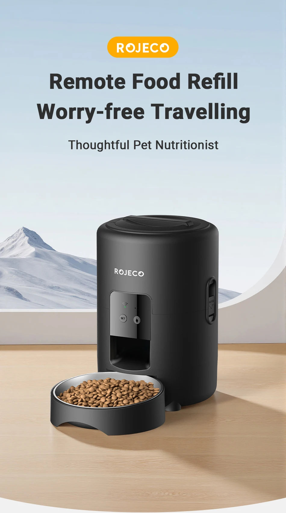Wi-Fi Enabled ROJECO 2L Pet Feeder: Precise Portions for Cats & Dogs Remotely