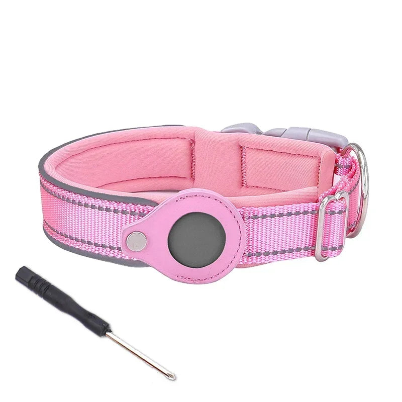 Waterproof Anti-Lost Dog Collar Padded Collars with AirTag Holder GPS Tracker Protective Case Adjustable Collar for Large Dogs