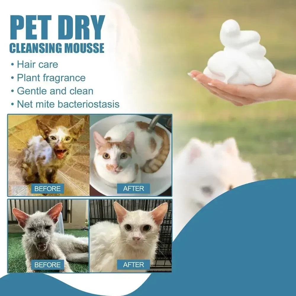 Waterless Cat Dog Shampoo No Rinse Dogs Cats Cleaning Mousse Pet Grooming Supplies for Safe Bathless Cleaning Odor Eliminator