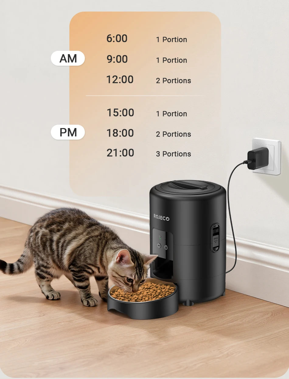 Wi-Fi Enabled ROJECO 2L Pet Feeder: Precise Portions for Cats & Dogs Remotely