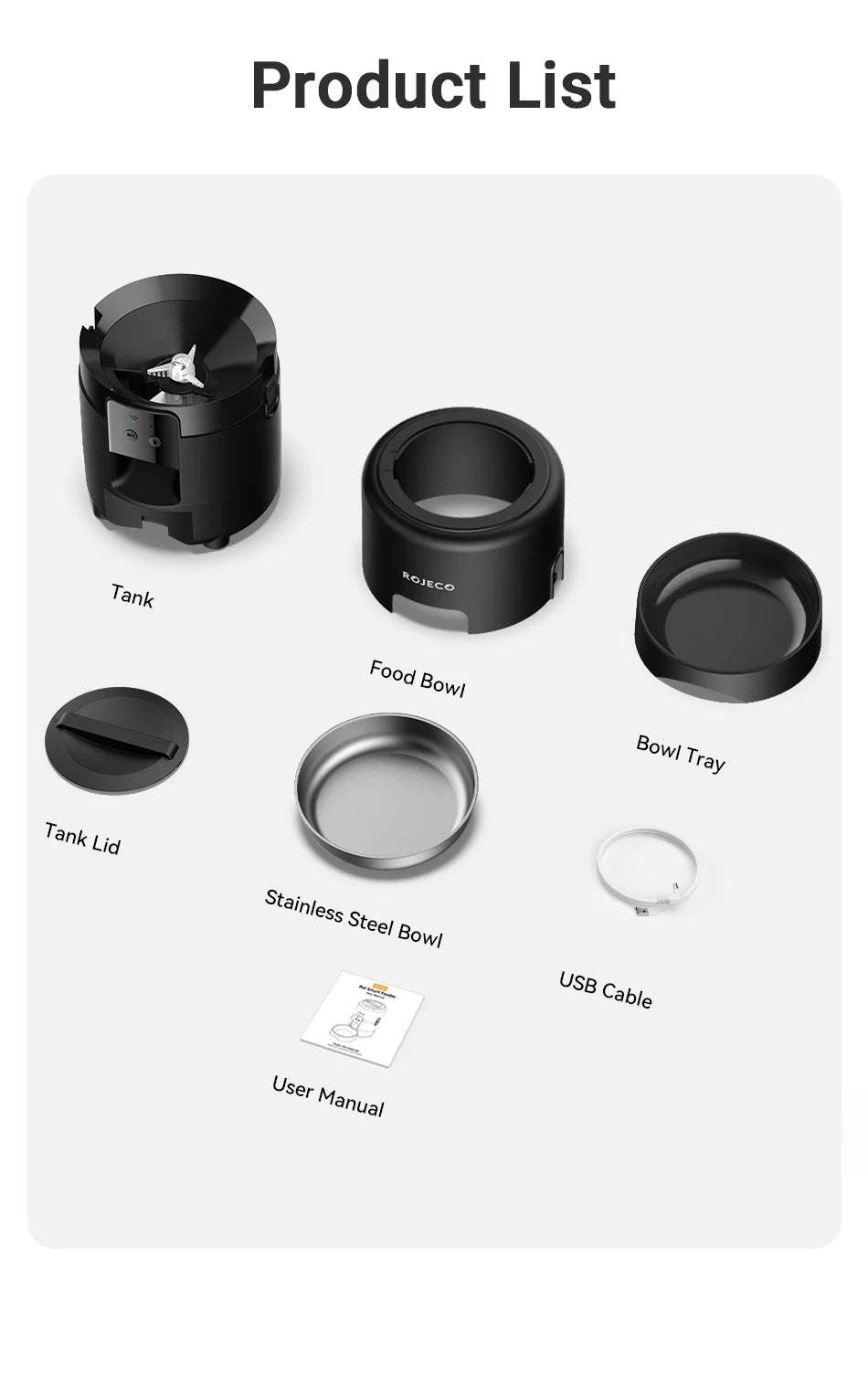 Wi-Fi Enabled ROJECO 2L Pet Feeder: Precise Portions for Cats & Dogs Remotely