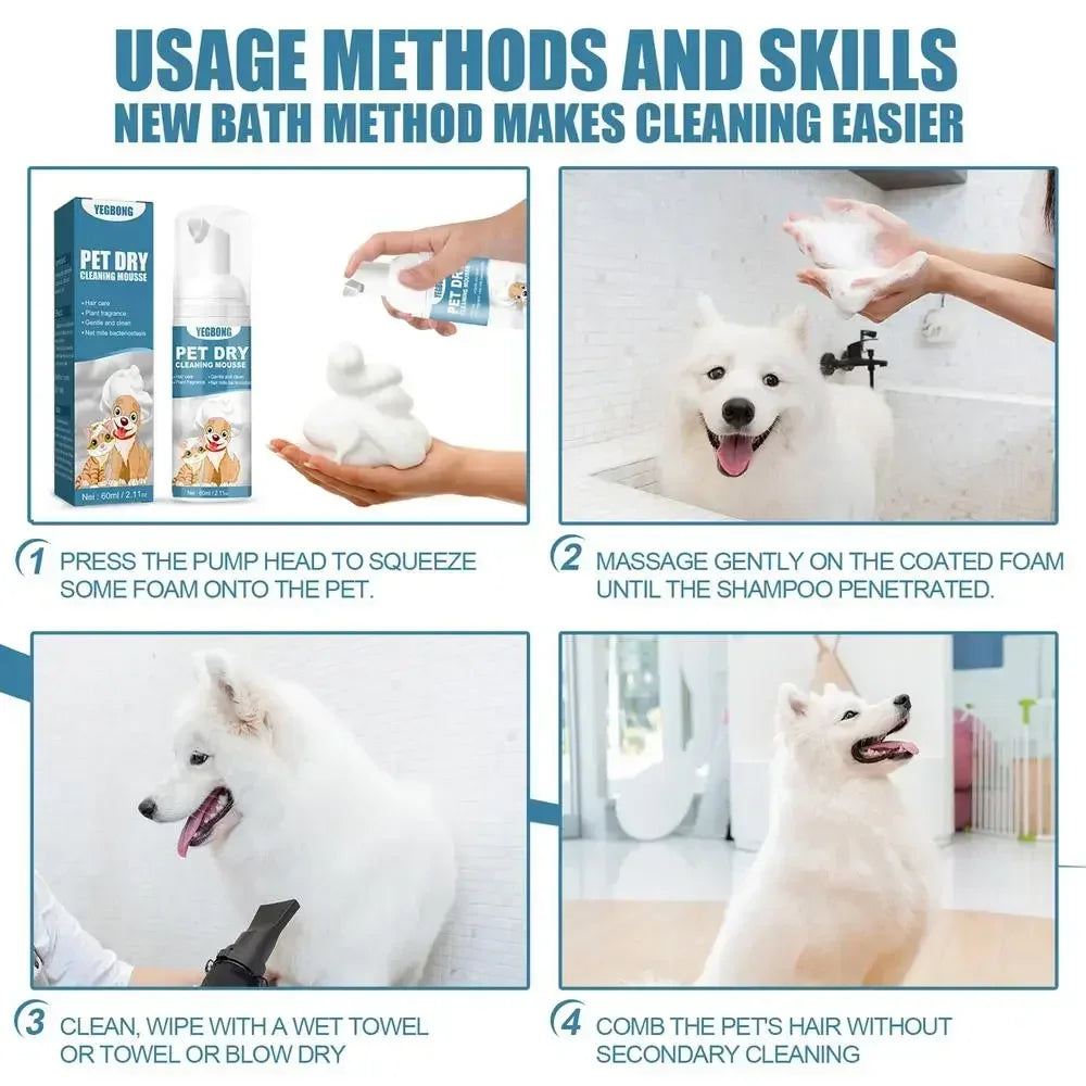 Waterless Cat Dog Shampoo No Rinse Dogs Cats Cleaning Mousse Pet Grooming Supplies for Safe Bathless Cleaning Odor Eliminator