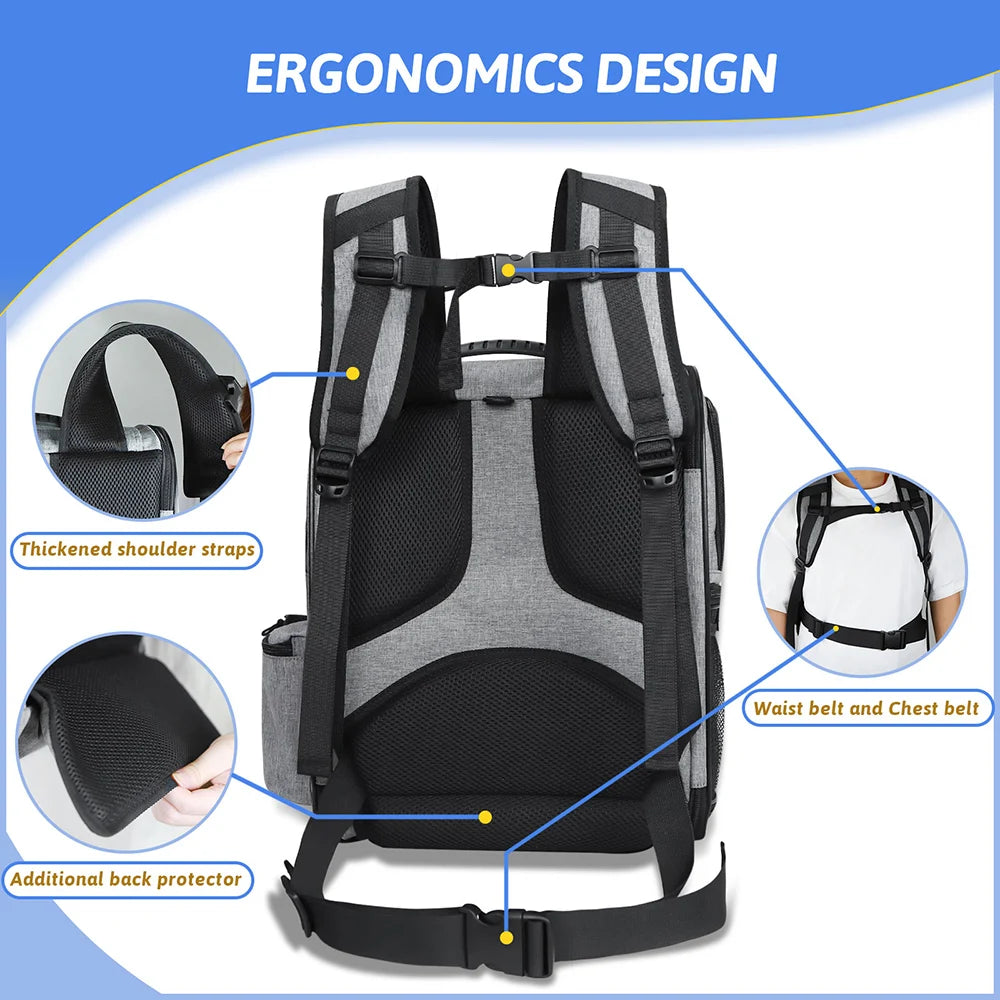Dog Carrier Bag Pet Double Shoulder Backpack Sturdy Frame Breathable Foldable Dog Double Doors Bag Fits 20 lbs Pets Travel Set
