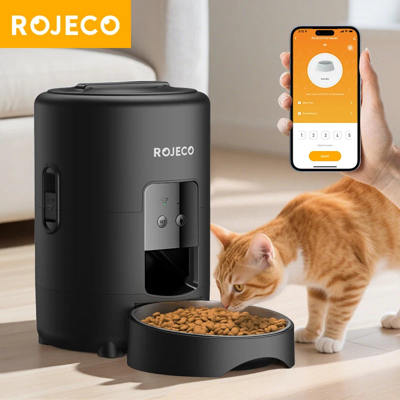 Wi-Fi Enabled ROJECO 2L Pet Feeder: Precise Portions for Cats & Dogs Remotely