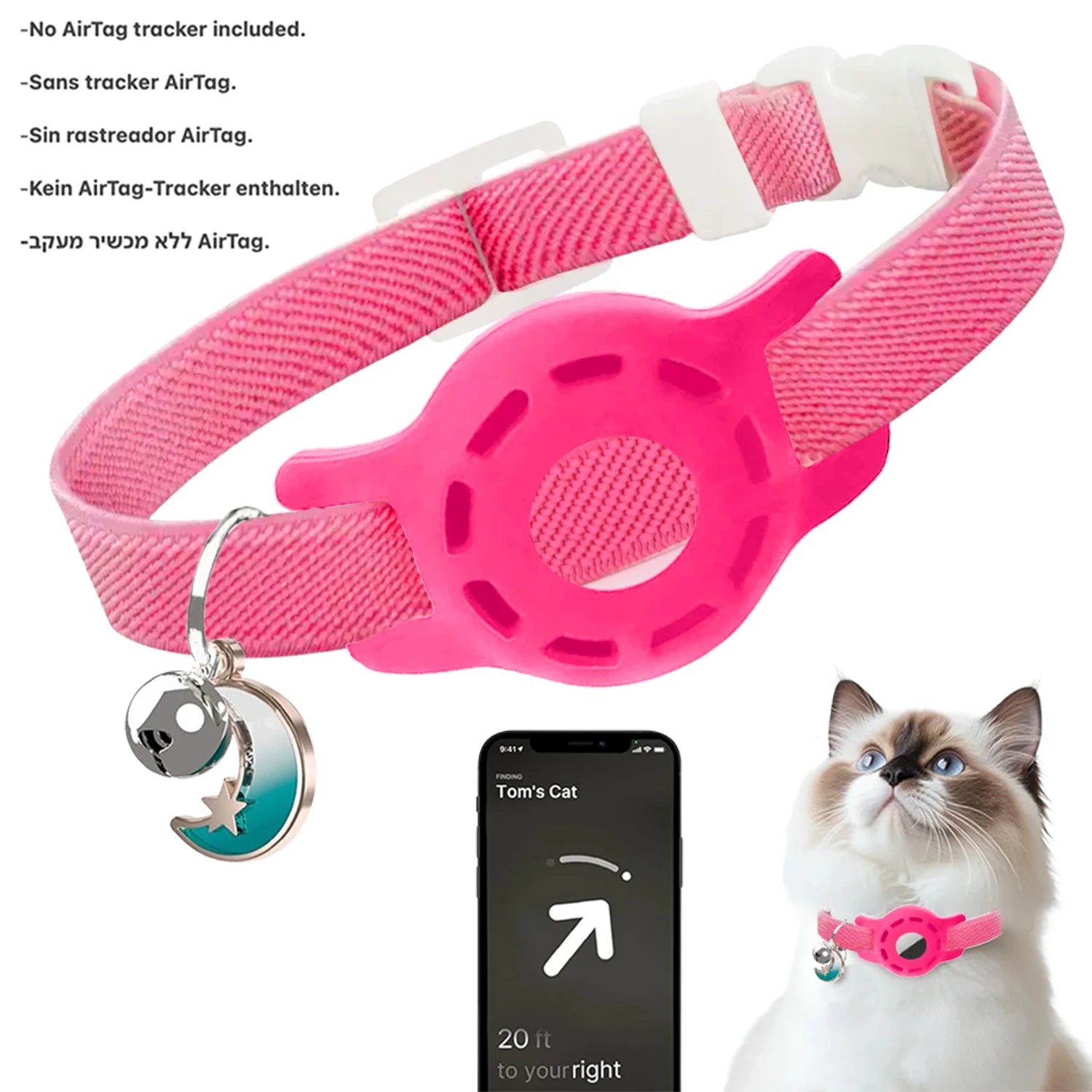 Fashion Airtag Pet Collar Adjustable Elastic Nylon Puppy Cat Collar with Bell Anti-lost GPS Tracker