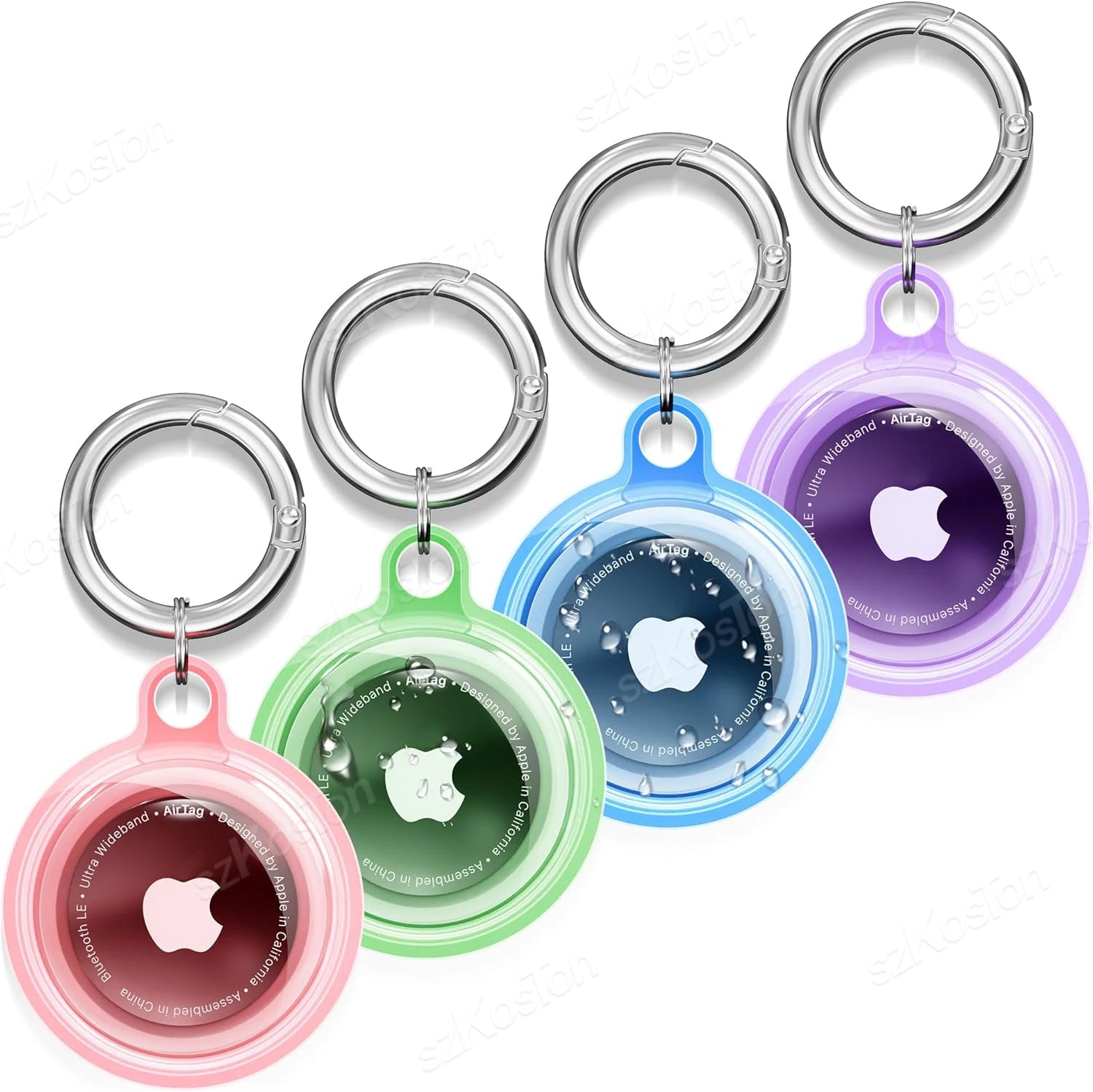 4 Pack for Airtag Holder Waterproof Silicone Protective Case with Keychain Protection Cover for Air Tag Dog Collar Luggage Keys