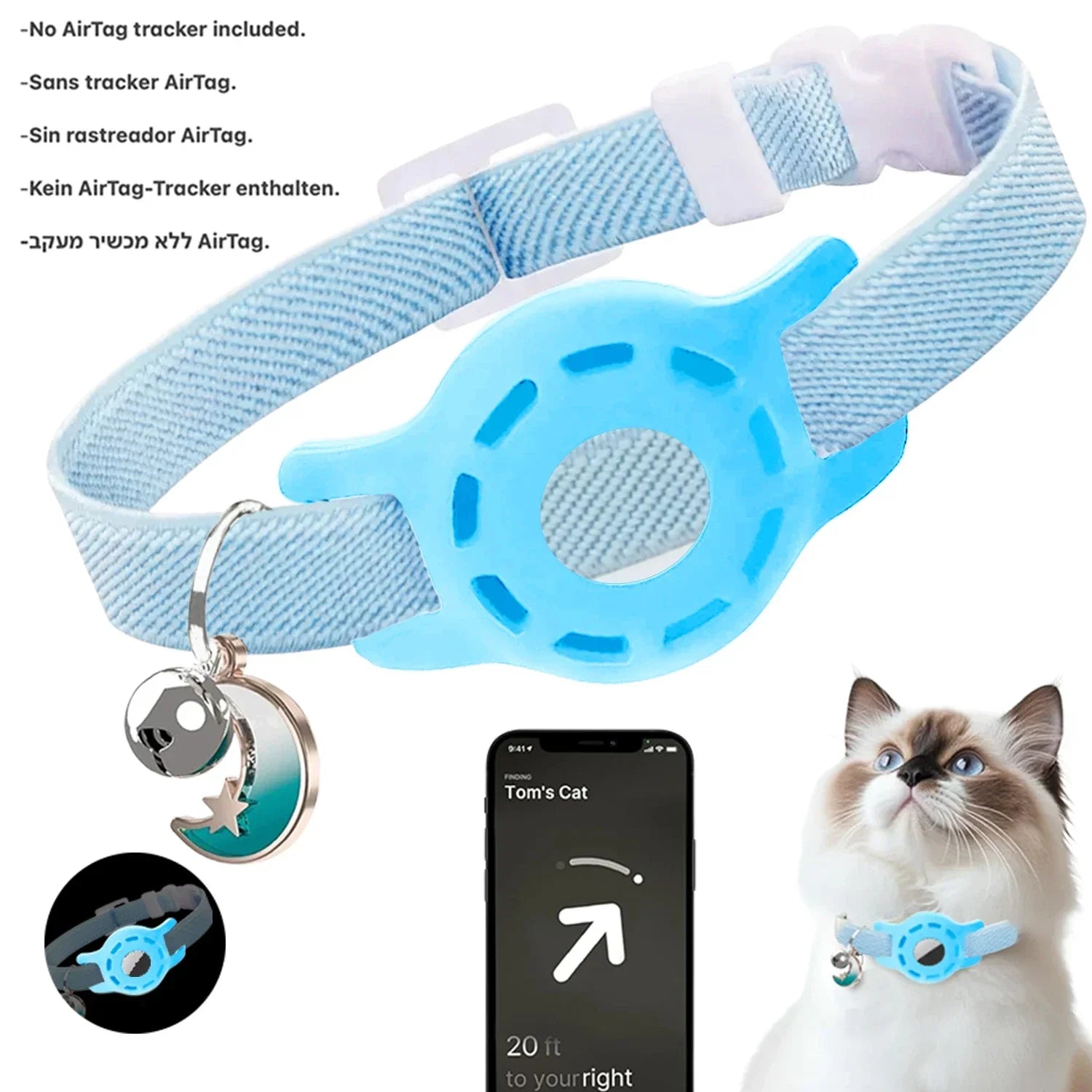 Fashion Airtag Pet Collar Adjustable Elastic Nylon Puppy Cat Collar with Bell Anti-lost GPS Tracker