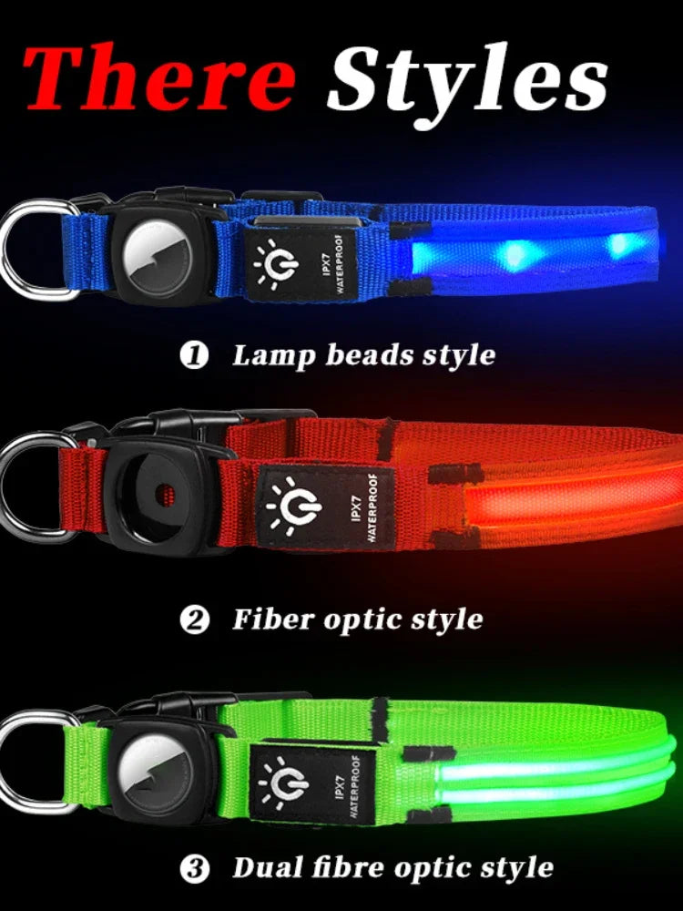 Dog Collar Hot Selling Airtag Protective Sleeve Without Positioning Tracker Waterproof LED Pet Luminous Collar Cat Collar
