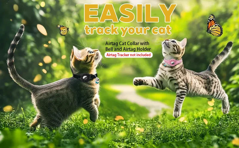 Fashion Airtag Pet Collar Adjustable Elastic Nylon Puppy Cat Collar with Bell Anti-lost GPS Tracker