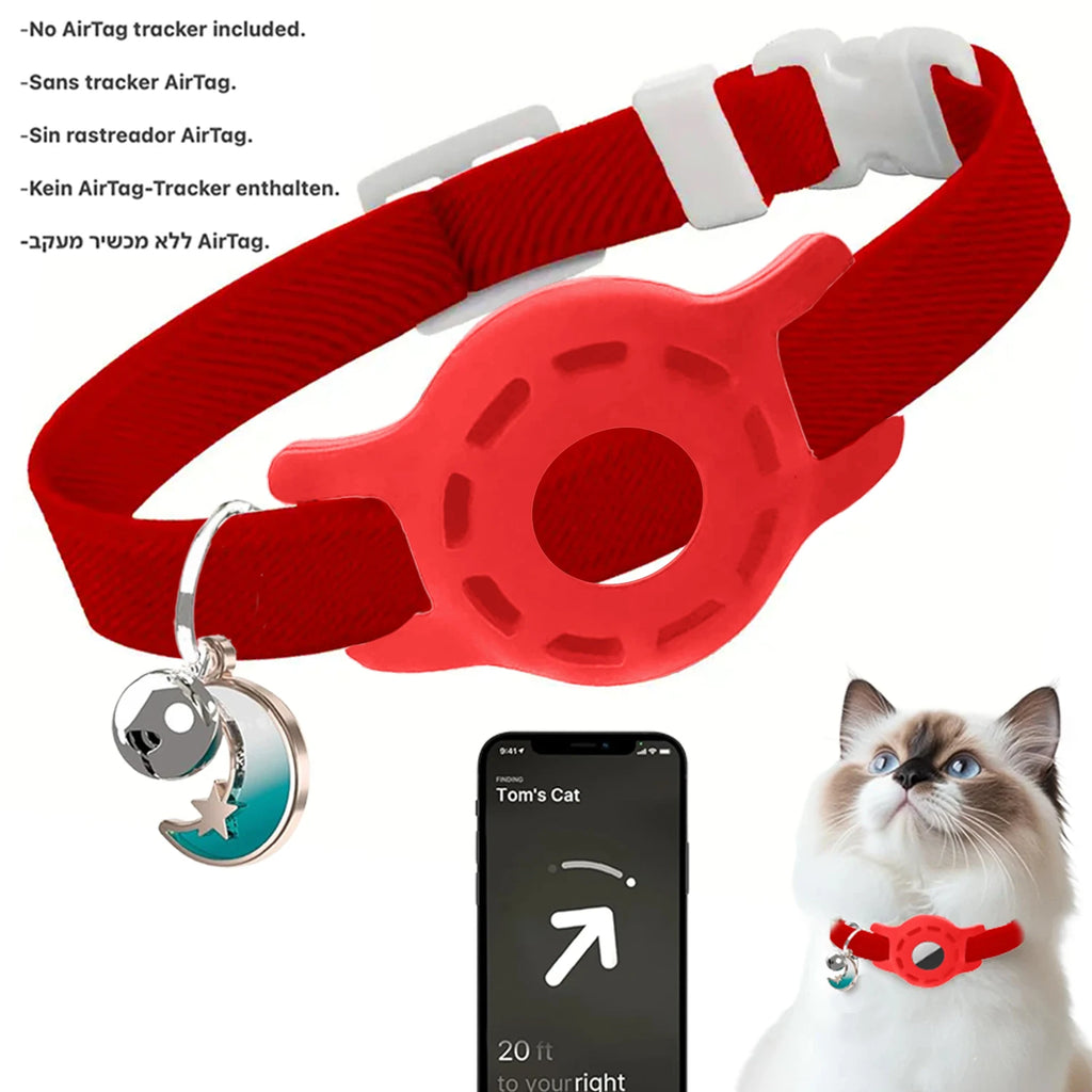 Fashion Airtag Pet Collar Adjustable Elastic Nylon Puppy Cat Collar with Bell Anti-lost GPS Tracker