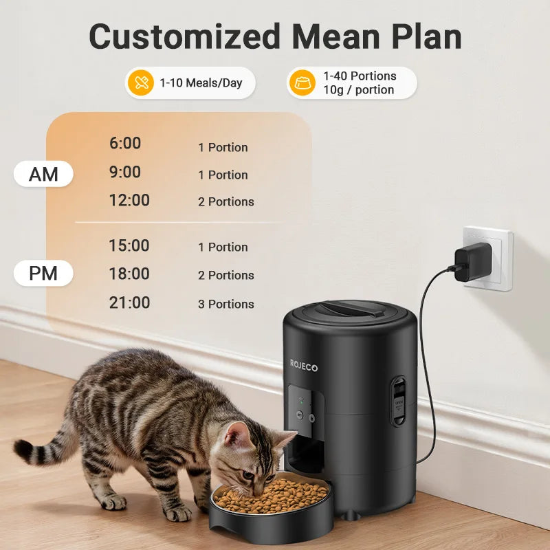 Wi-Fi Enabled ROJECO 2L Pet Feeder: Precise Portions for Cats & Dogs Remotely