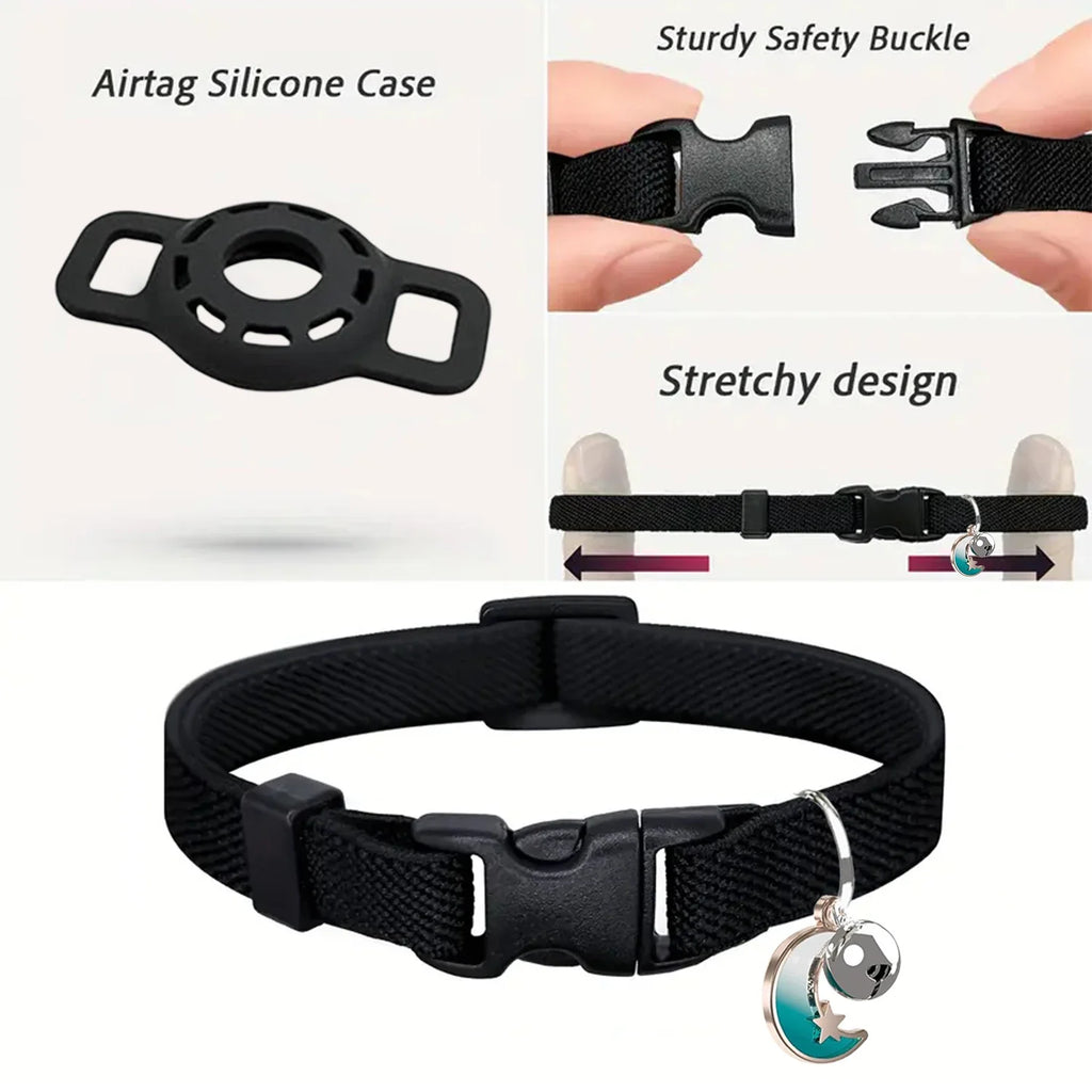 Fashion Airtag Pet Collar Adjustable Elastic Nylon Puppy Cat Collar with Bell Anti-lost GPS Tracker