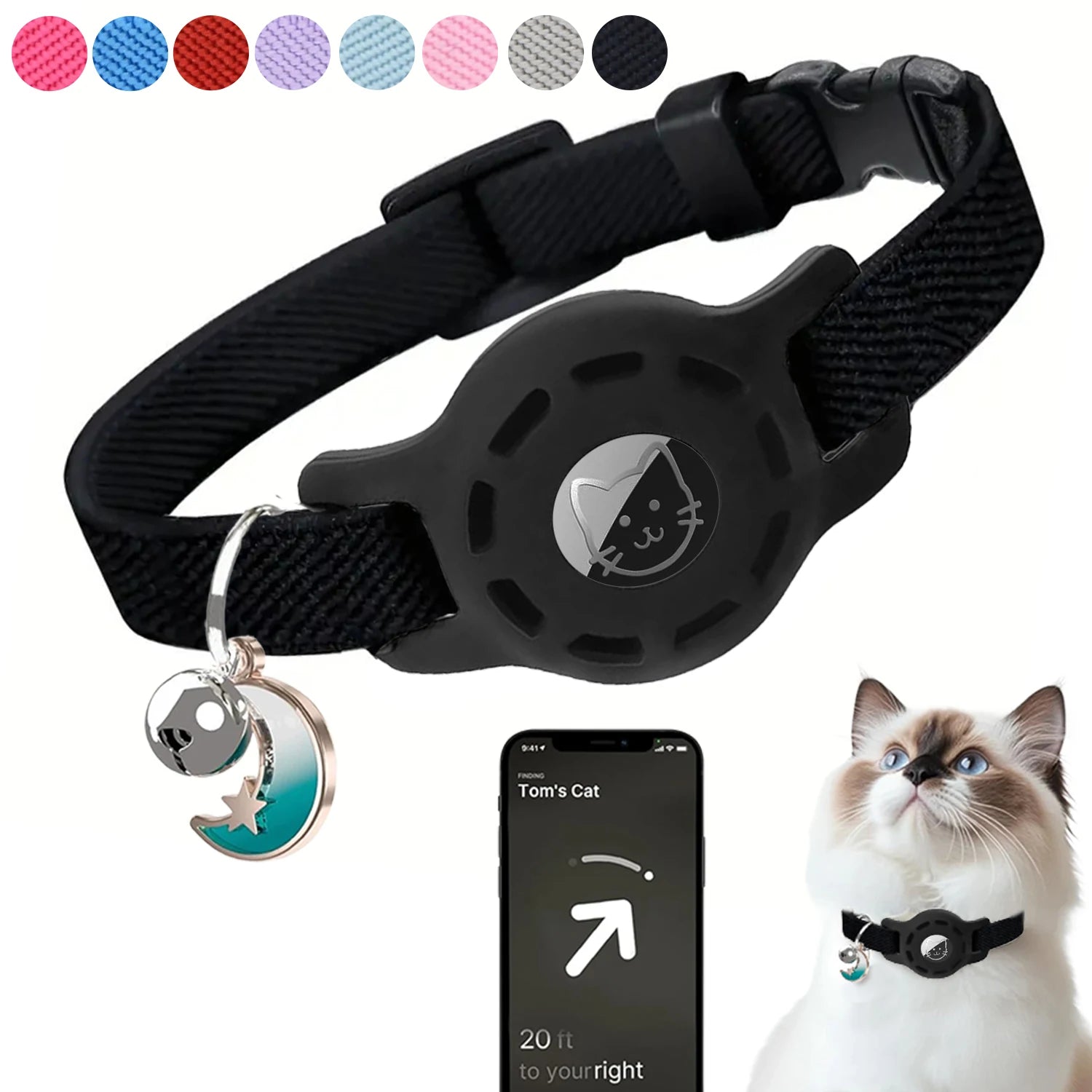 Fashion Airtag Pet Collar Adjustable Elastic Nylon Puppy Cat Collar with Bell Anti-lost GPS Tracker