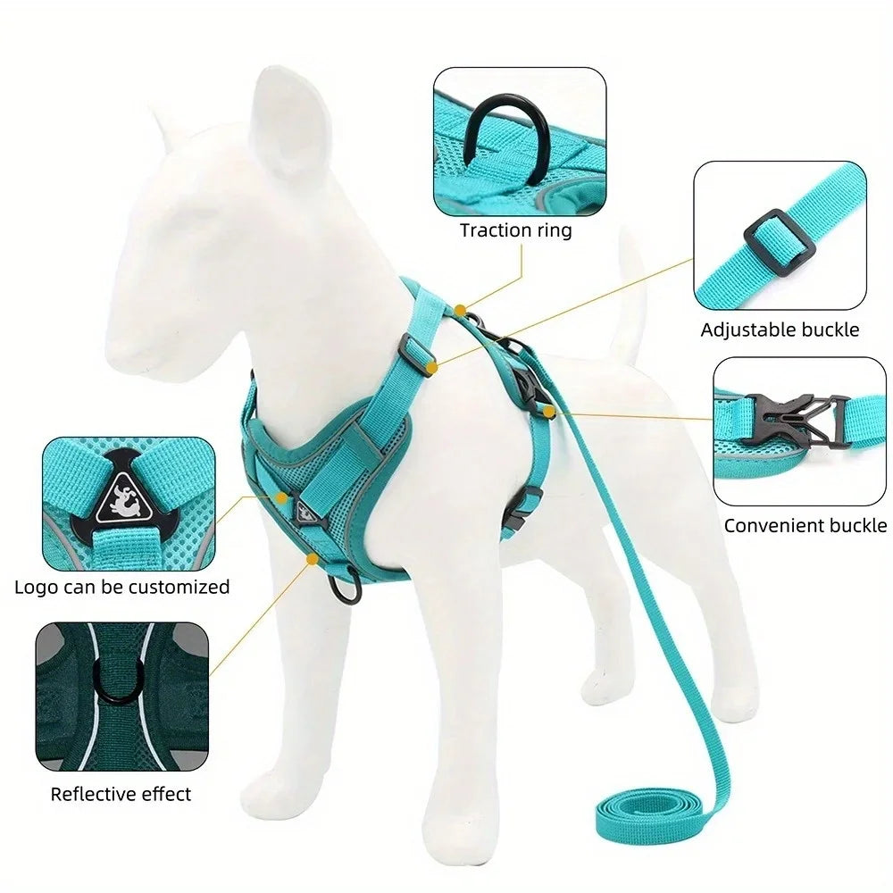 No Pull Dog Harness and Leash Set Adjustable Pet Harness Vest for Small Dogs Cats Reflective Dog Chest Strap Lead Walking
