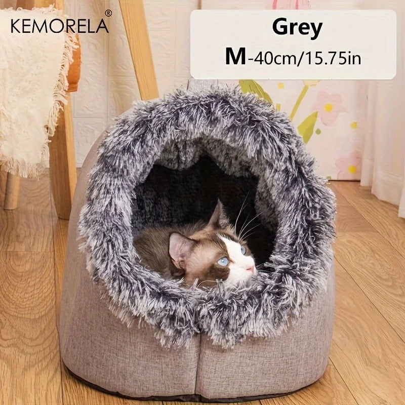 KEMORELA Winter Cat Bed Self-Warming Puppy House Cozy Cat Sleeping Cave Beds Indoor Kitten Nest Kennel Hut for Small Medium Cats