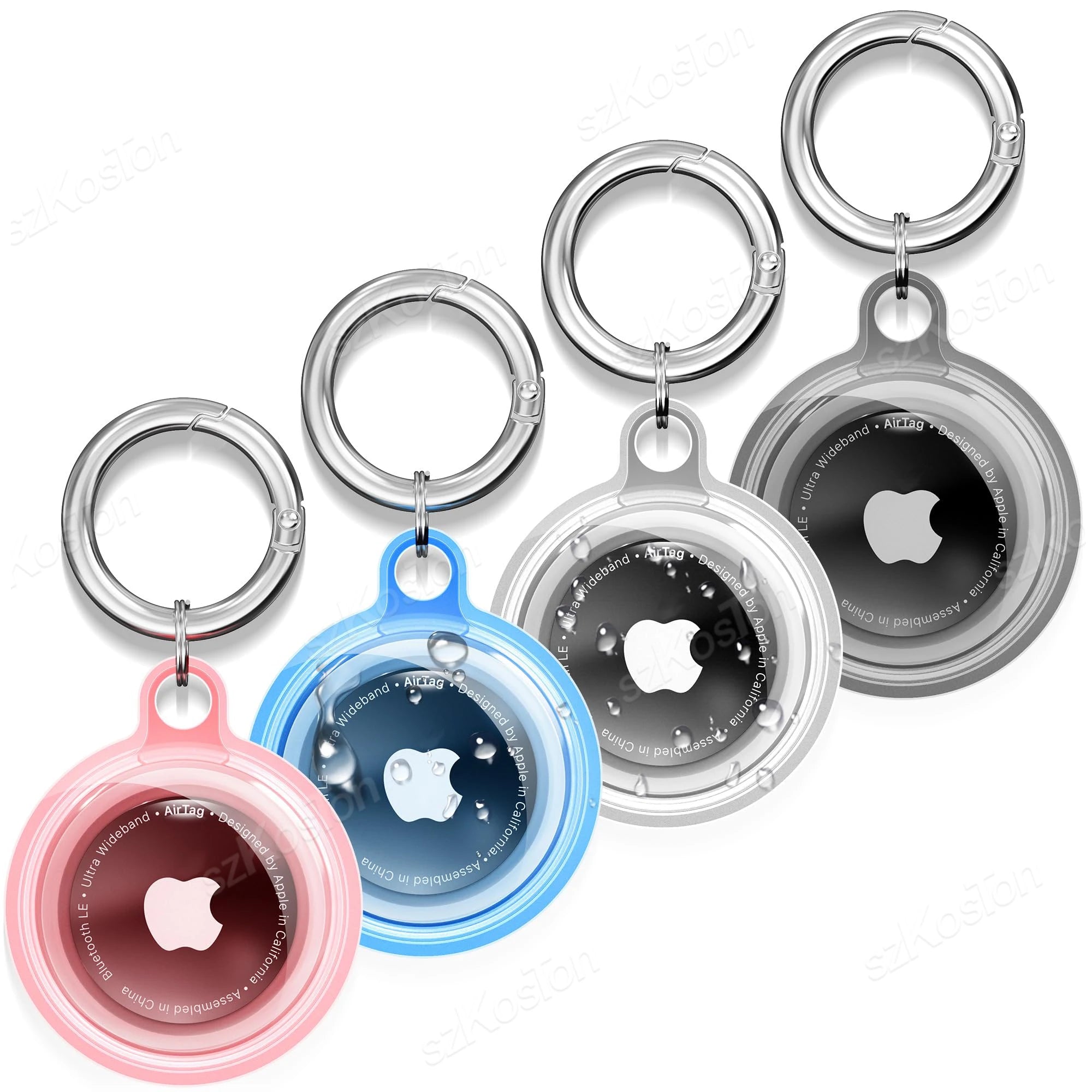 4 Pack for Airtag Holder Waterproof Silicone Protective Case with Keychain Protection Cover for Air Tag Dog Collar Luggage Keys