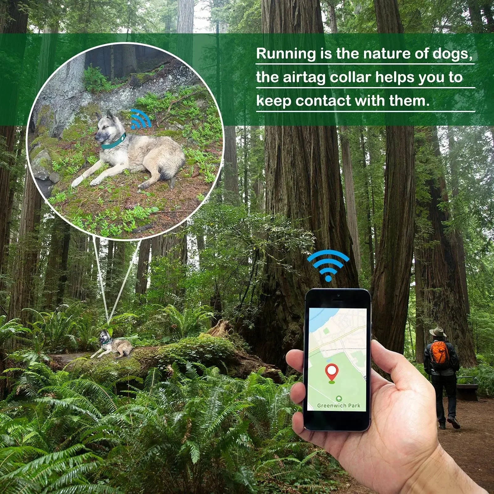 Waterproof Anti-Lost Dog Collar Padded Collars with AirTag Holder GPS Tracker Protective Case Adjustable Collar for Large Dogs