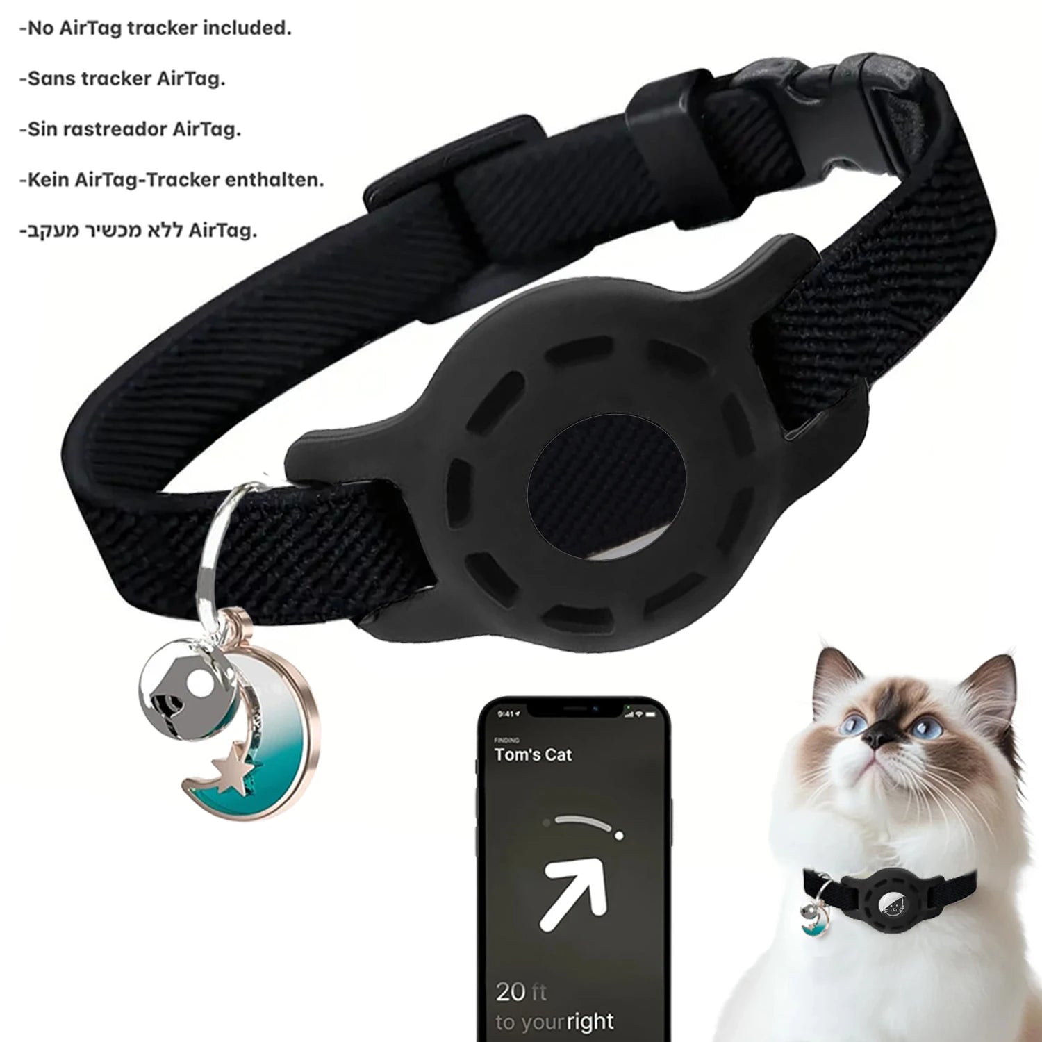 Fashion Airtag Pet Collar Adjustable Elastic Nylon Puppy Cat Collar with Bell Anti-lost GPS Tracker