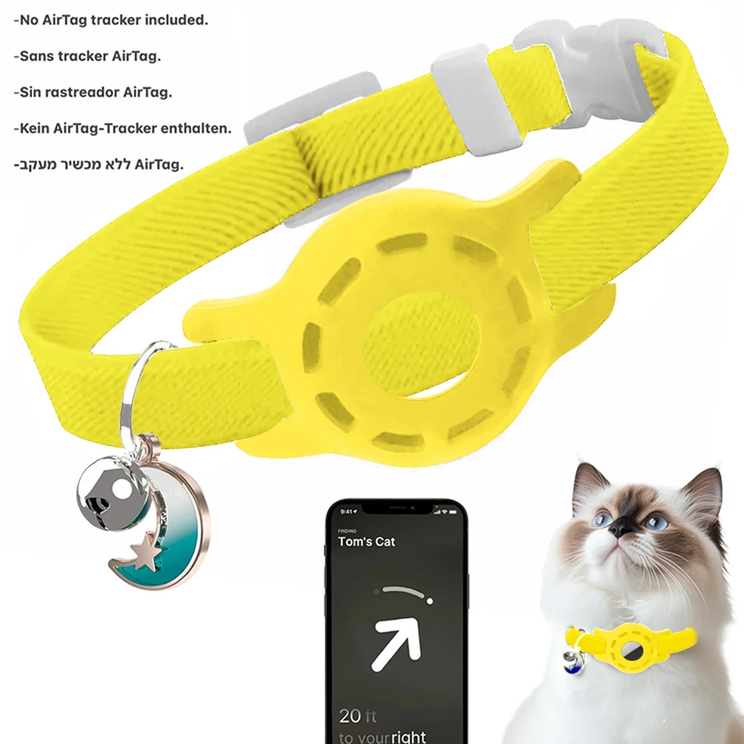 Fashion Airtag Pet Collar Adjustable Elastic Nylon Puppy Cat Collar with Bell Anti-lost GPS Tracker