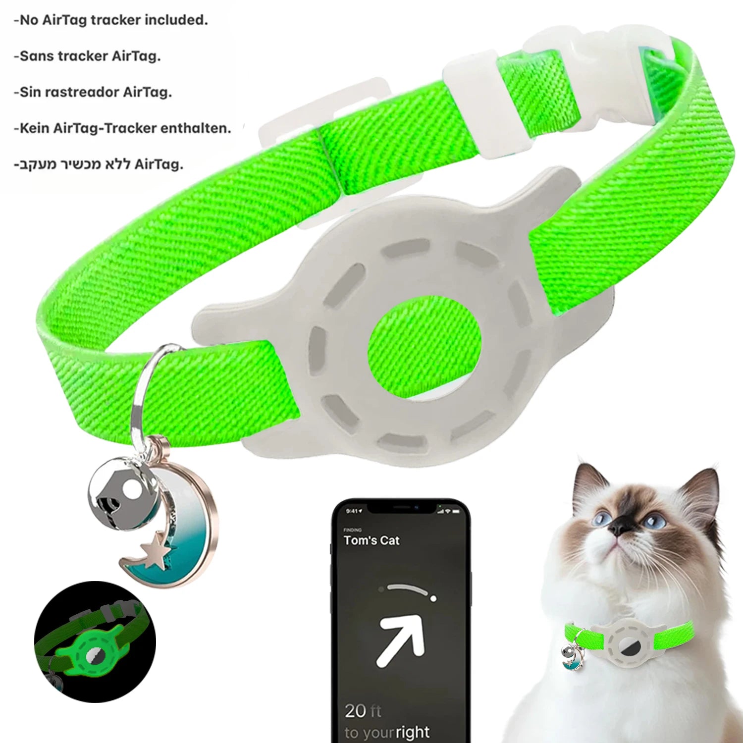 Fashion Airtag Pet Collar Adjustable Elastic Nylon Puppy Cat Collar with Bell Anti-lost GPS Tracker