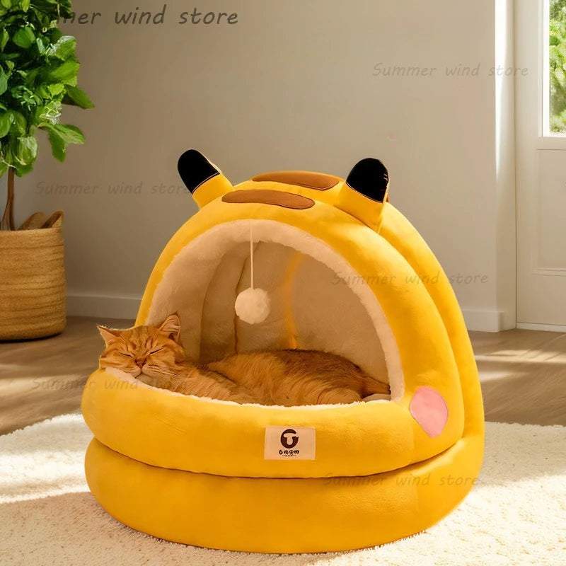 New Cute Mongolian Yurt Pet Nest Home Pet Supplies Semi Closed Panda Nest Fun Cat Playful Autumn and Winter Warm Dog Nest