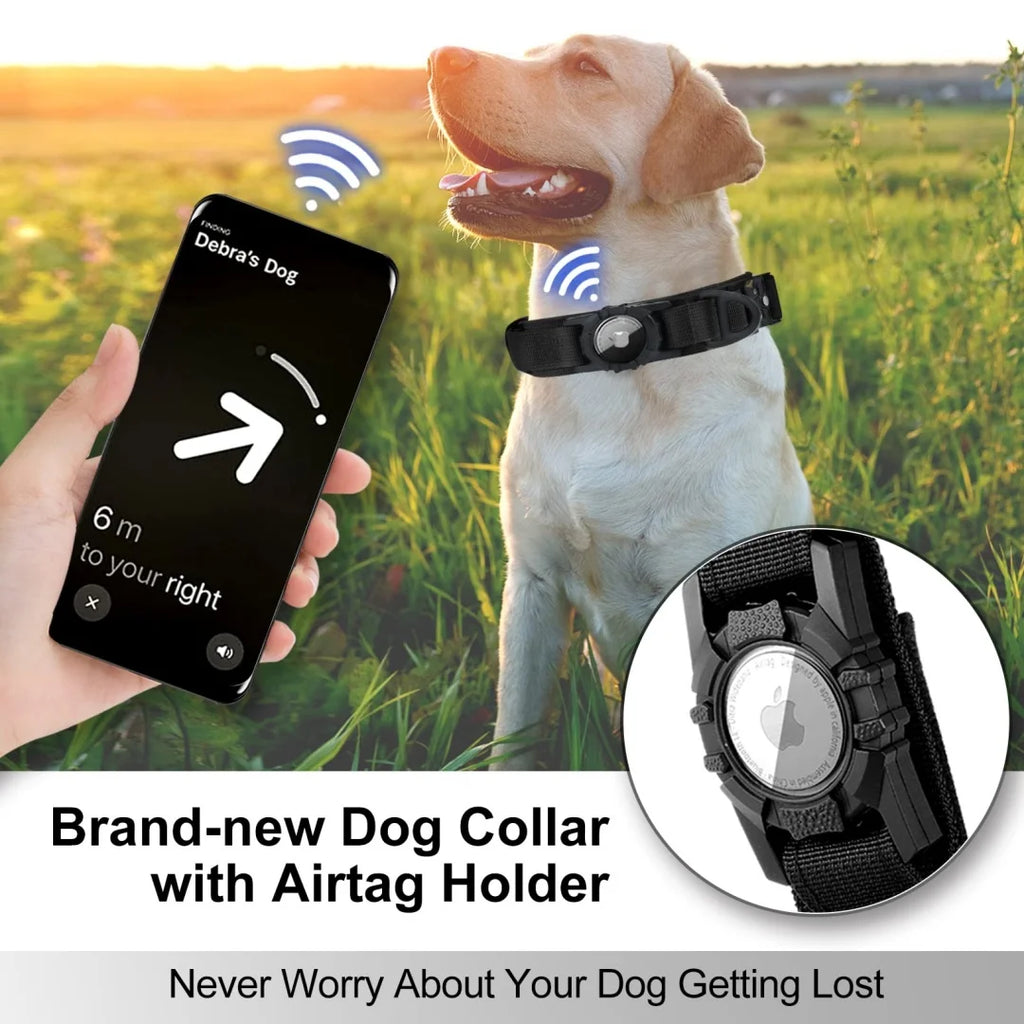 Durable collar with AirTag attachment.