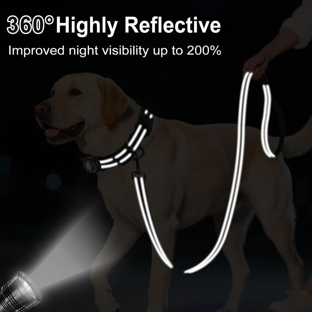 Waterproof AirTag Dog Collar & Reflective Dog Leash Set with Tracker Holder for Apple Tag,Adjustable Pet Collar for Large Dogs